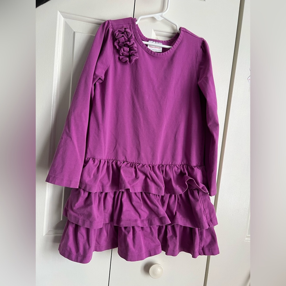 Hanna Andersson Girls Purple Ruffle Tiered Dress Size 7 GUC